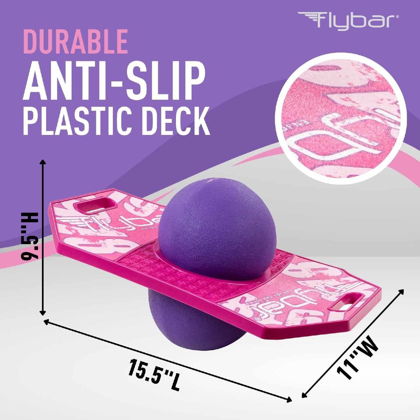 Flybar Pogo Trick Ball for Kids, Trick Bounce Board for Boys and Girls Ages 6+, Up to 160 lbs, Includes Pump, Easy to Carry Handle, Durable Plastic Deck Indoor, Outdoor Toy Pogo Jumper (Pink Berry 2)