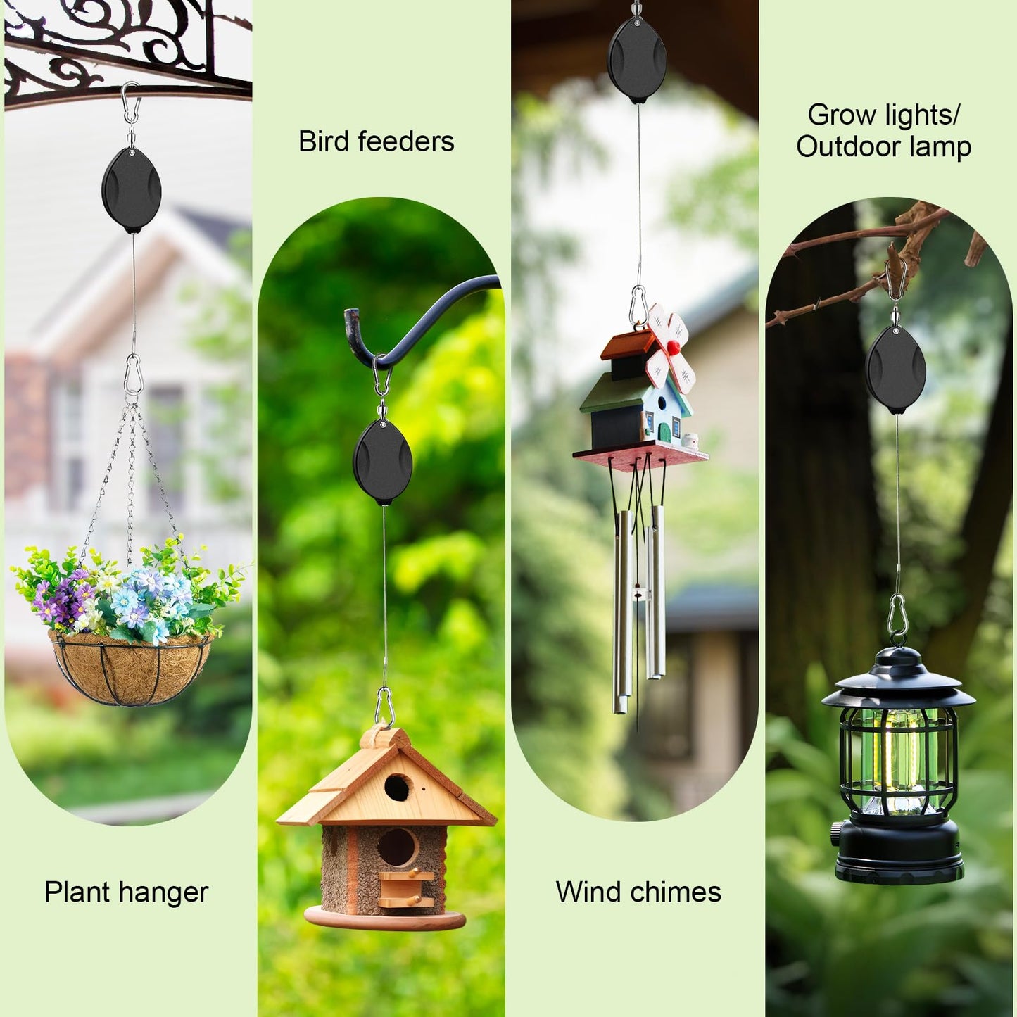 ZUZUAN 3 Pcs Upgraded Heavy Duty Retractable Plant Hanger,Plant Pulleys for Hanging Plants,Easy to Raise and Lower,Auto Lock,Adjustable Hook for Garden Baskets Pots,Birds Feeder and Grow Lights,Black