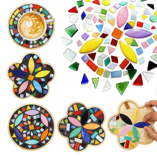 4 Set DIY Mosaic Craft Kits for Adult, Mixed Color Mosaic Kits with Wooden Coasters Make Your Own Mosaic Project Handmade Craft for Handmade Home Decor