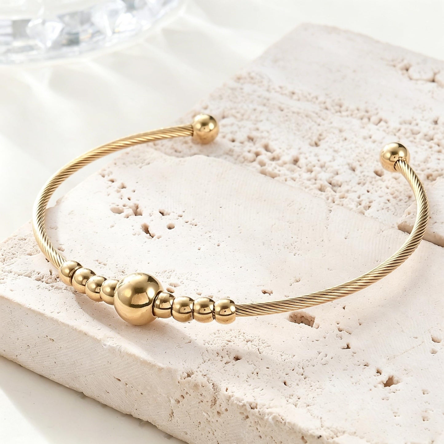 LXBQYSTO Cable Wire Twisted Cuff Bangle Bracelet For Women 14K Gold/rose/silver Stainless Steel Jewelry for Women Gift (Bead Gold)