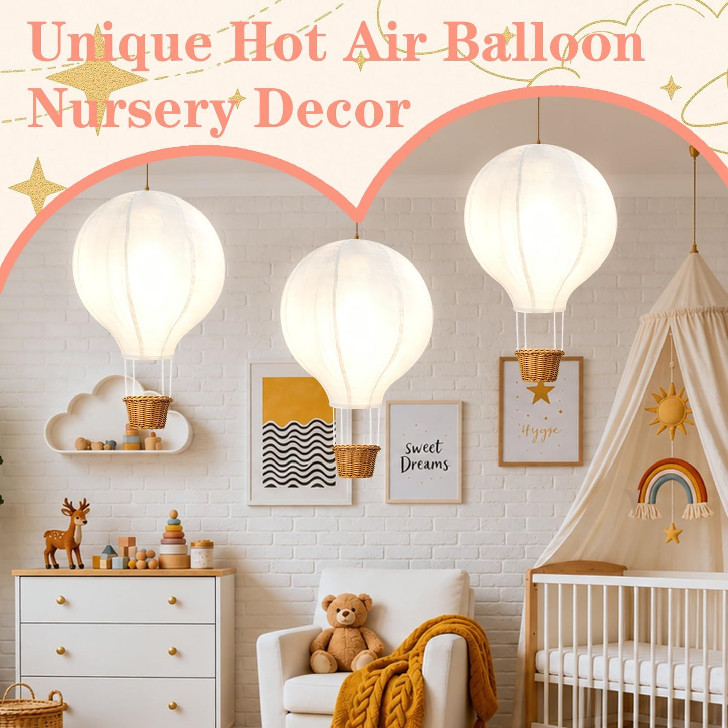 MASTRON 2 PCS Hot Air Balloon Lampshade Without Light, 16 Inch Hot air balloon decorations, Handmade lamp shades Hanging lantern for Nursery, Kids Room, Baby Shower Party Decor