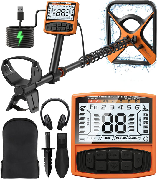 DetectTrek Metal Detector for Adults Rechargeable, 11" Professional Metal Detector for Gold & Silver, High Accuracy Waterproof Design, 5 Modes, Christmas Stocking Stuffers Gifts for Men/Dad,M55,Orange