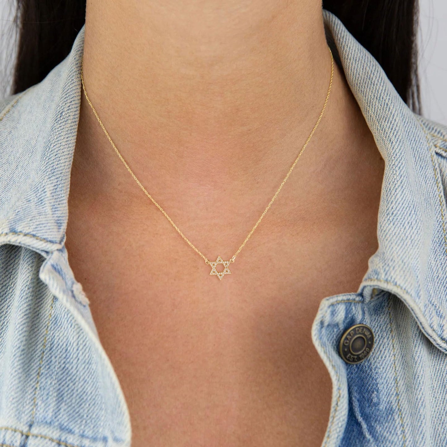 VRIUA Star of David Necklace for Women 14k Gold Plated Dainty Gold Star of David Cubic Zirconia Delicate Jewelry Everyday for Women