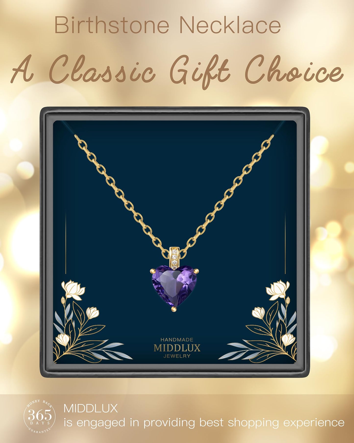 MIDDLUX February Birthday Gifts for Women, Amethyst Jewelry for Women, Amethyst Necklace for Women, February Birthstone Necklace, Purple Necklace