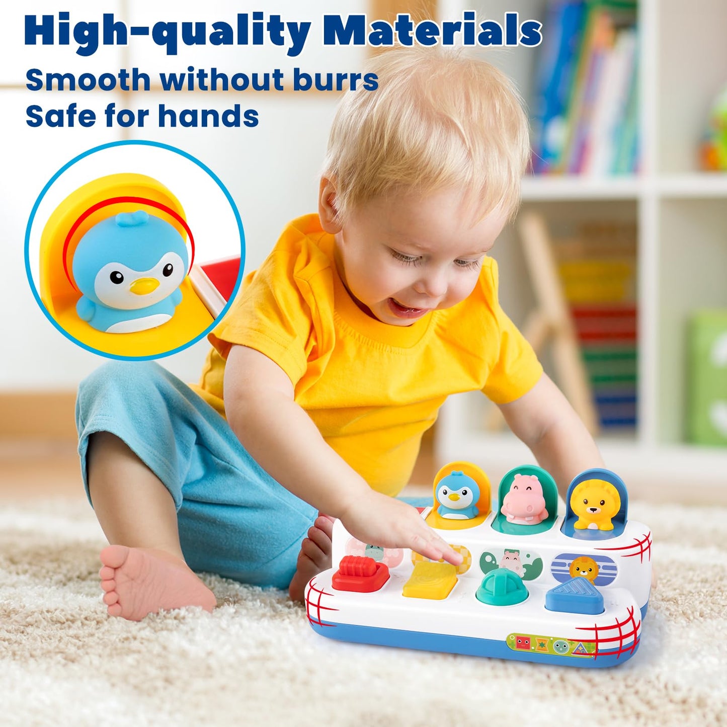 Montessori Cause and Effect Toy 6-12 Months, Baby Push Button Pop Up Animal Toy, Interactive Sensory Toys for Toddlers 1 2 3, Developmental Educational Toy for Boys Girls 9 10 11 Months