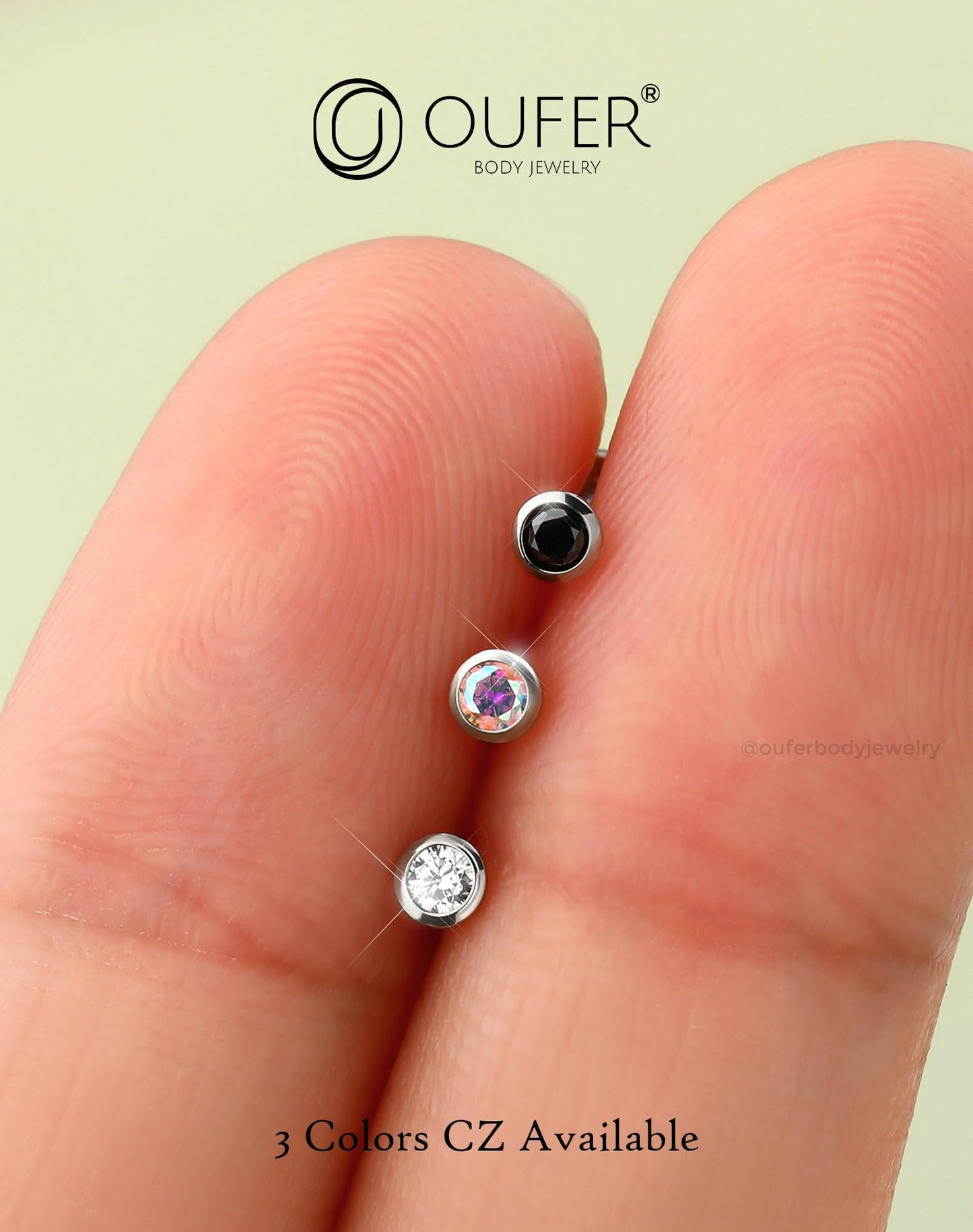 OUFER 2Pcs Black Nose Studs, 20G G23 Solid Titanium Threadless Nose Studs 2.5MM Flat Back Tiny CZ 2.5MM Nose Nostril Piercing Jewelry-7MM