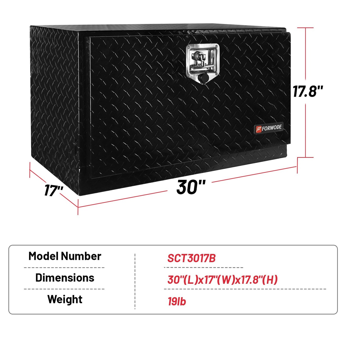 FORWODE 30 Inch Underbody Truck Tool Box Aluminum Storage Tool Box for Pickup Truck Bed, RV Toolbox - Black