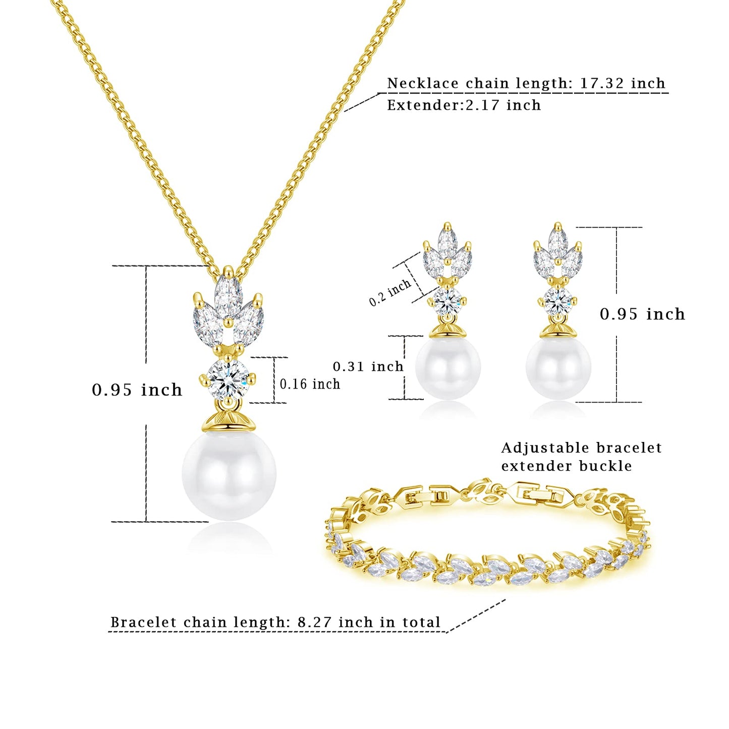 IDASANY Wedding Jewelry for Bride Bridesmaid, Pearl Dangle Earrings and Pendant Necklace Set Bridal Jewelry for Promise Wedding Party, 1 Set, Gold