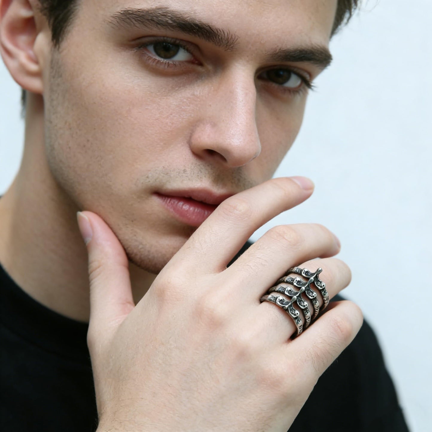 HZMAN Gothic Punk Spine Skeleton Ring Bone Stainless Steel Rings for Men Women Biker Jewelry Gift (Size,12)