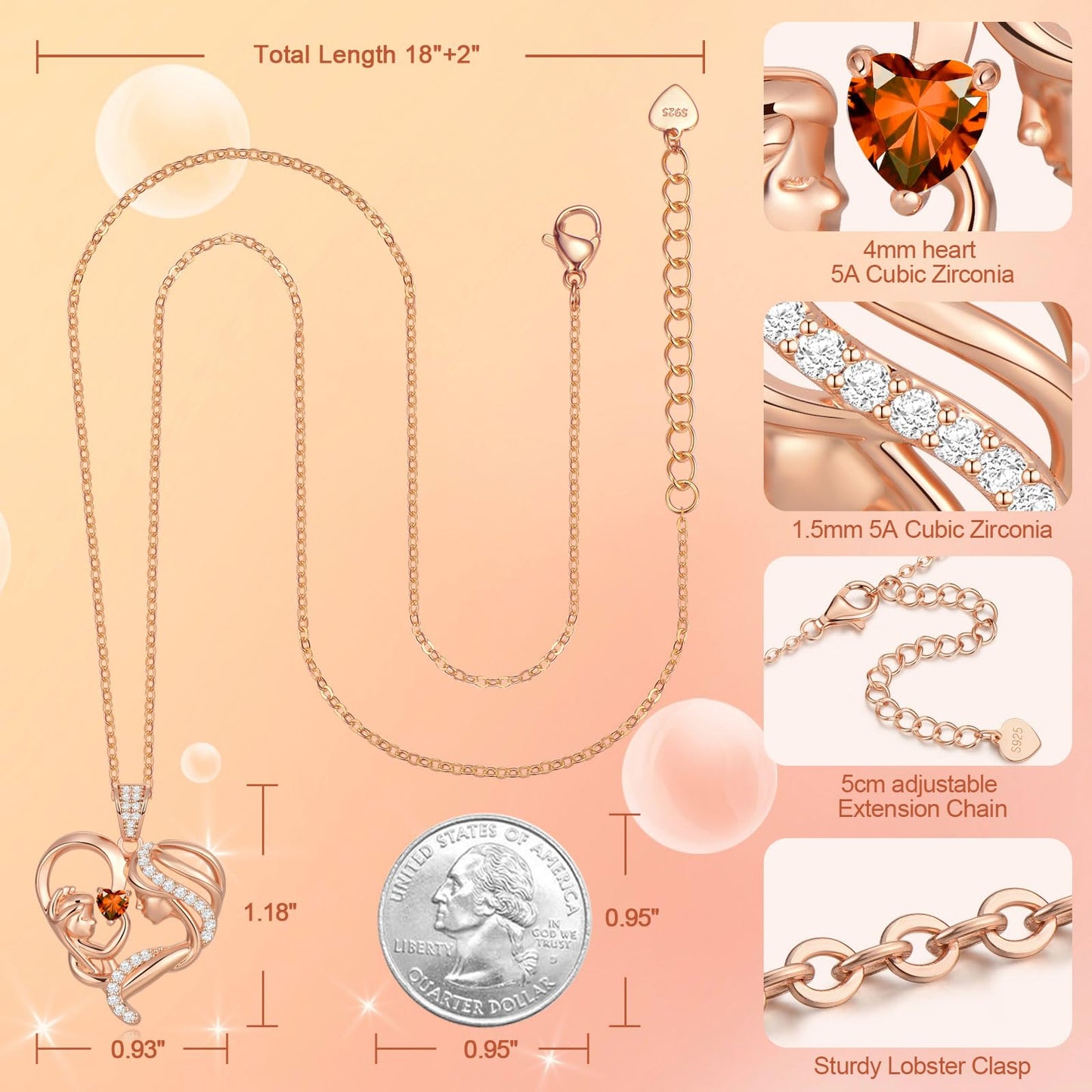 Zifeel Mothers Day Gifts for Mom Wife Her Grandma, S925 Sterling Silver Birthstone Necklaces Jewelry for Women, Mother's Day Love Heart Pendant Necklace for Anniversary Birthday Christmas Day