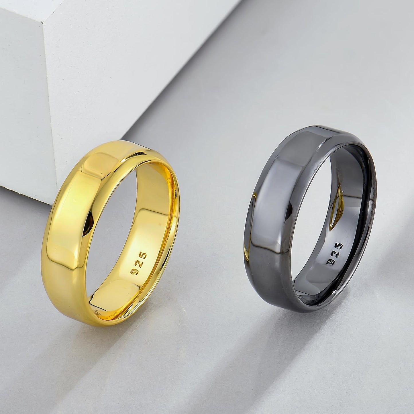 STARCHENIE Black Wedding Band Solid 925 Sterling Silver Ring for Men High Polish Finish Beveled Edge Size 12