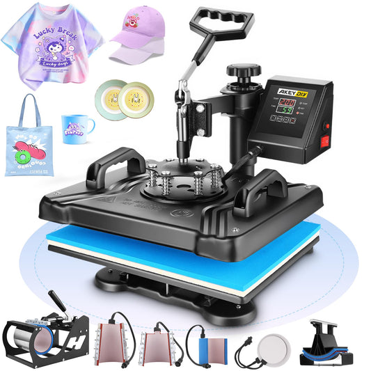 Heat Press Machine for Tshirts, 8 in 1 Heat Transfer Machine, 12" X 15" Heat Printing Press for Sublimation Combo with 360 Degree Rotation Swing Away for T-Shirt Hat Cap Mug Plate, Blue Black