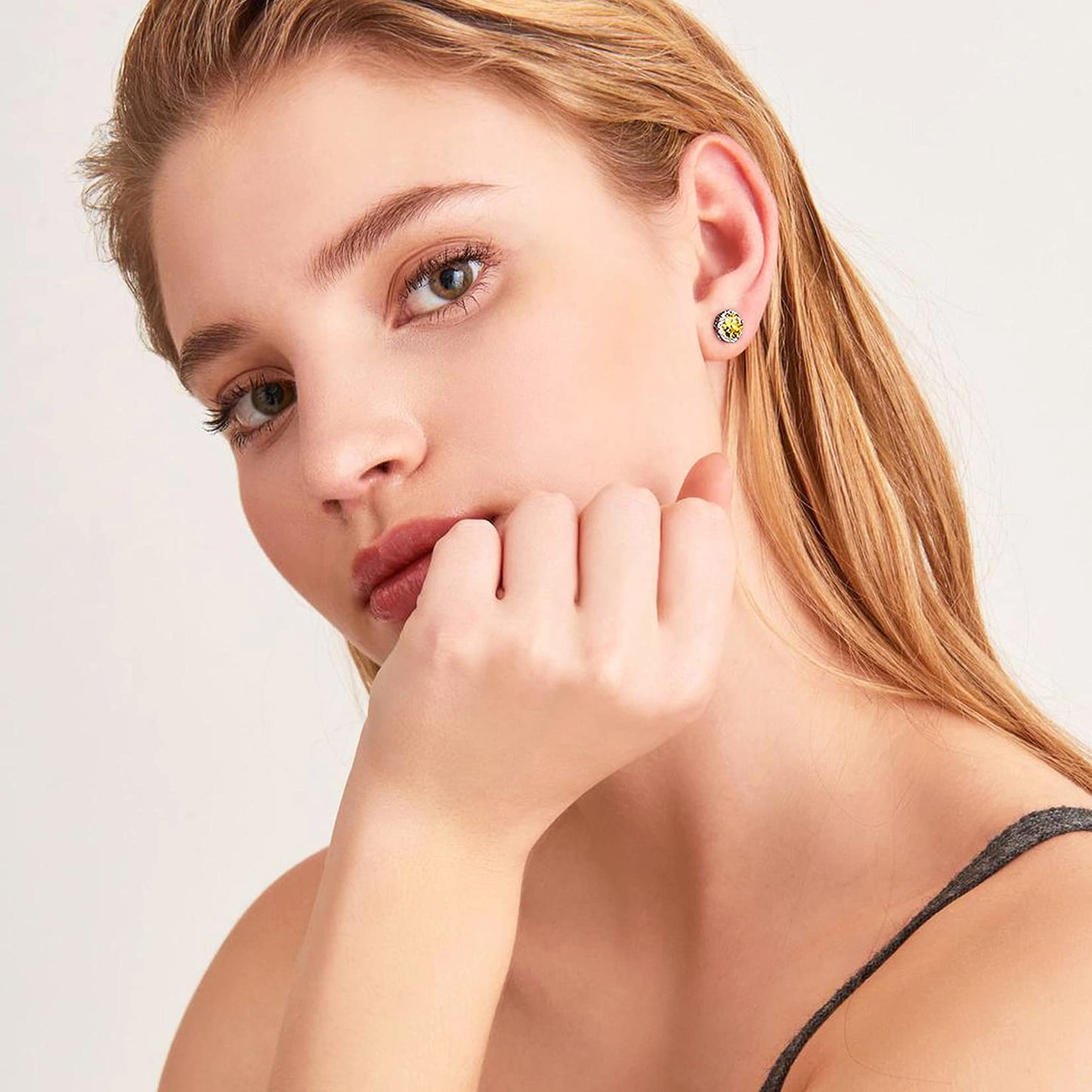 Bestyle Classic S925 Sterling Silver Love Round Earrings, Dainty November Critine Crystals Birthstone Studs, Anniversary/Mother’s Day/Birthday Jewelry Gifts for Women Mom/Wife/Sister/Best Friend