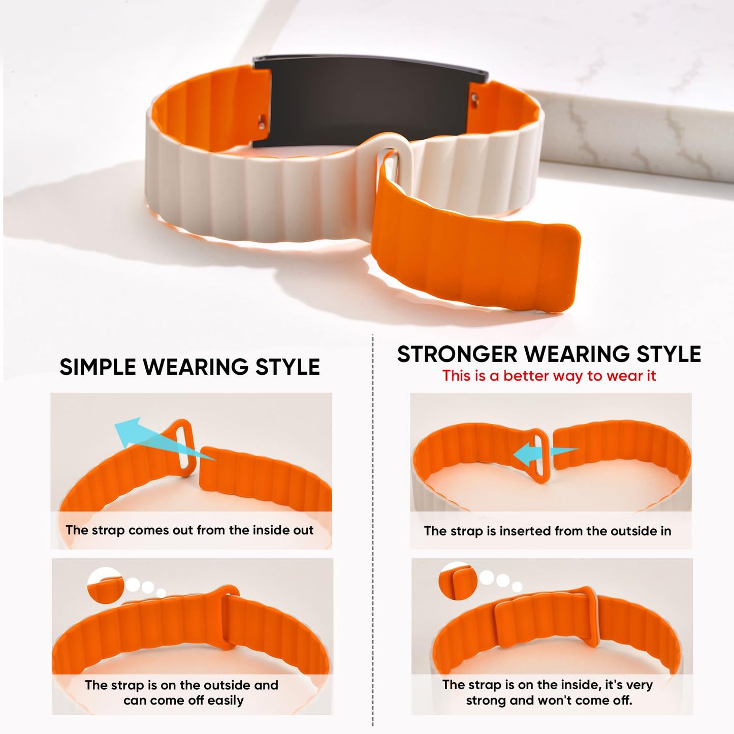 (Price Including Tax)Comfortable Medical ID Bracelet for Men & Women - Custom Engraved Silicone Strap Medical Alert Bracelets for Sports,Adjustable Waterproof Customizable ID Wristband,Orange