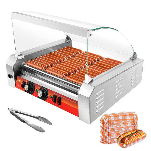 Vexon 1670W 11-Roller Hot Dog Machine，Holds 30 Hot Dogs，Non-Stick & Stainless Steel，for Parties, Events & Food Stalls