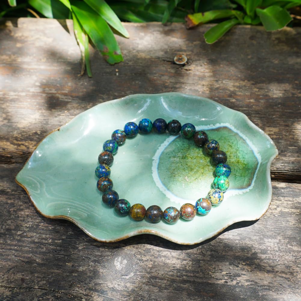 TaHLga 8MM Chrysocolla Natural Gemstone Bracelet | Natural Solar Plexus Chakra Gemstones | Bring Luck Wealth Courage | Protection from Evil | Gift