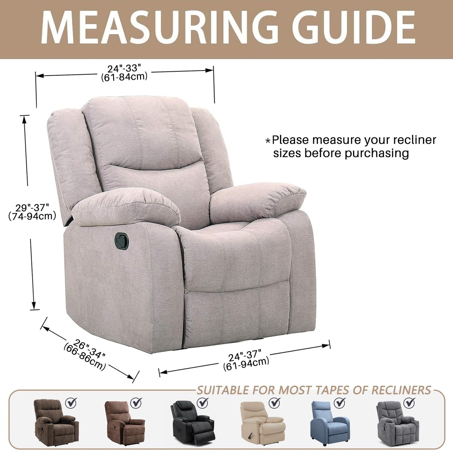 JIVINER 4-Piece Recliner Chair Covers Stretch Jacquard Chair Covers for Reclining Chair Recliner Slipcovers for Living Room Soft Recliner Protector with Pocket (Recliner,Dark Coffee)