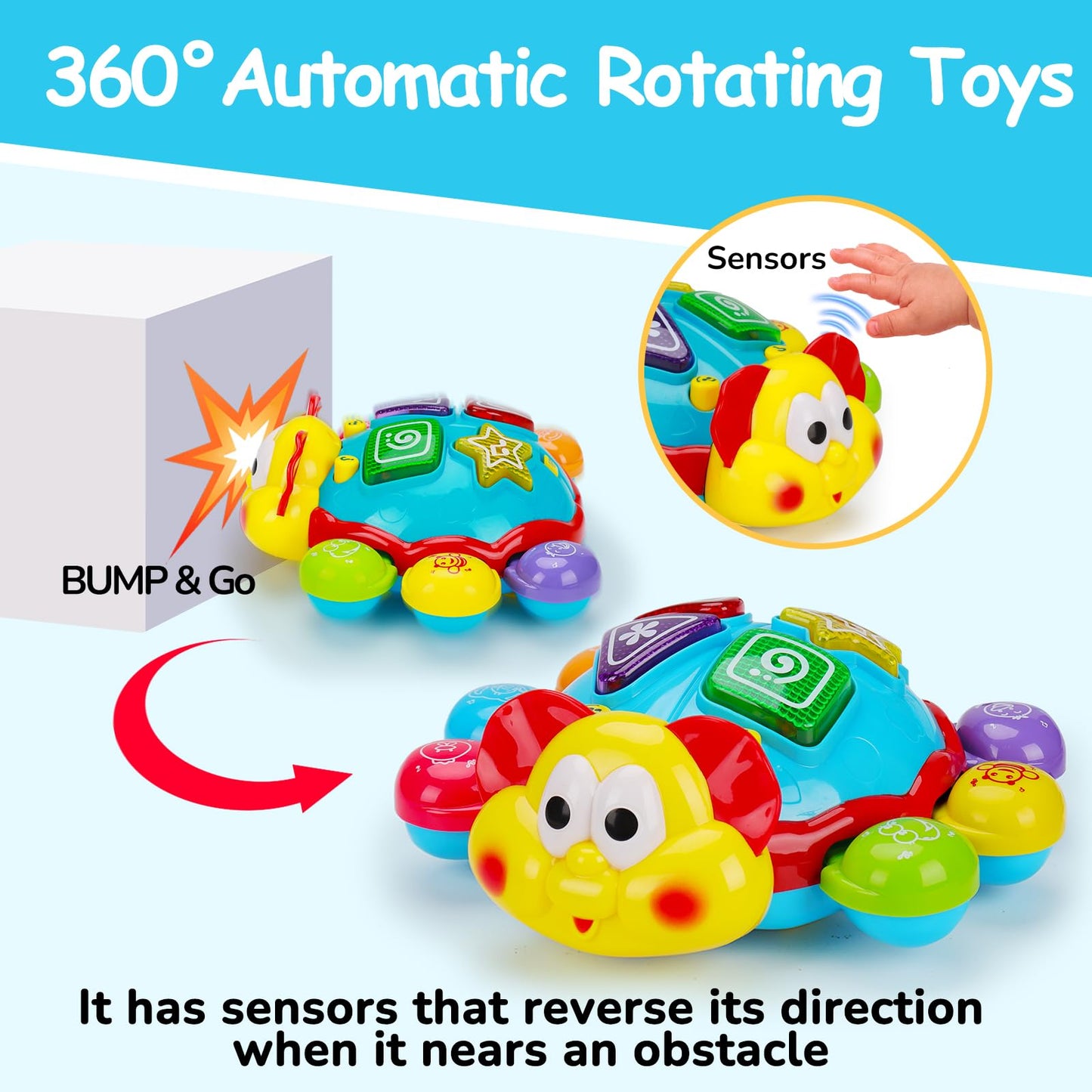 Baby Crawling Toys 6-12 Months, Musical Light Up Tummy Time Toy for Infant 0-6 7 8 9 10 Month Old, Toddler Spanish English Bilingual Learning Educational Development Gift 1 2 Year Old Boys Girls