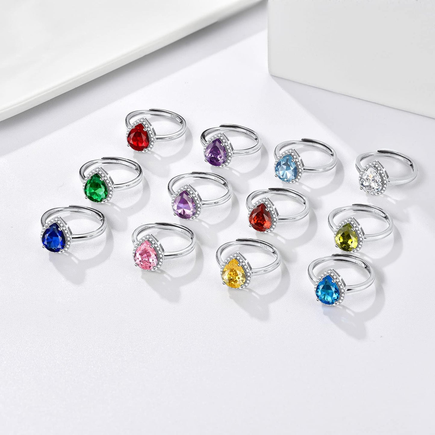 Bestyle 925 Sterling Silver Teardrop Cut Gemstone Cubic Zirconia Rings for Women April White Diamond Rings, Statement and Promise Ring for Engagement/Wedding/Anniversary/Valentines Day