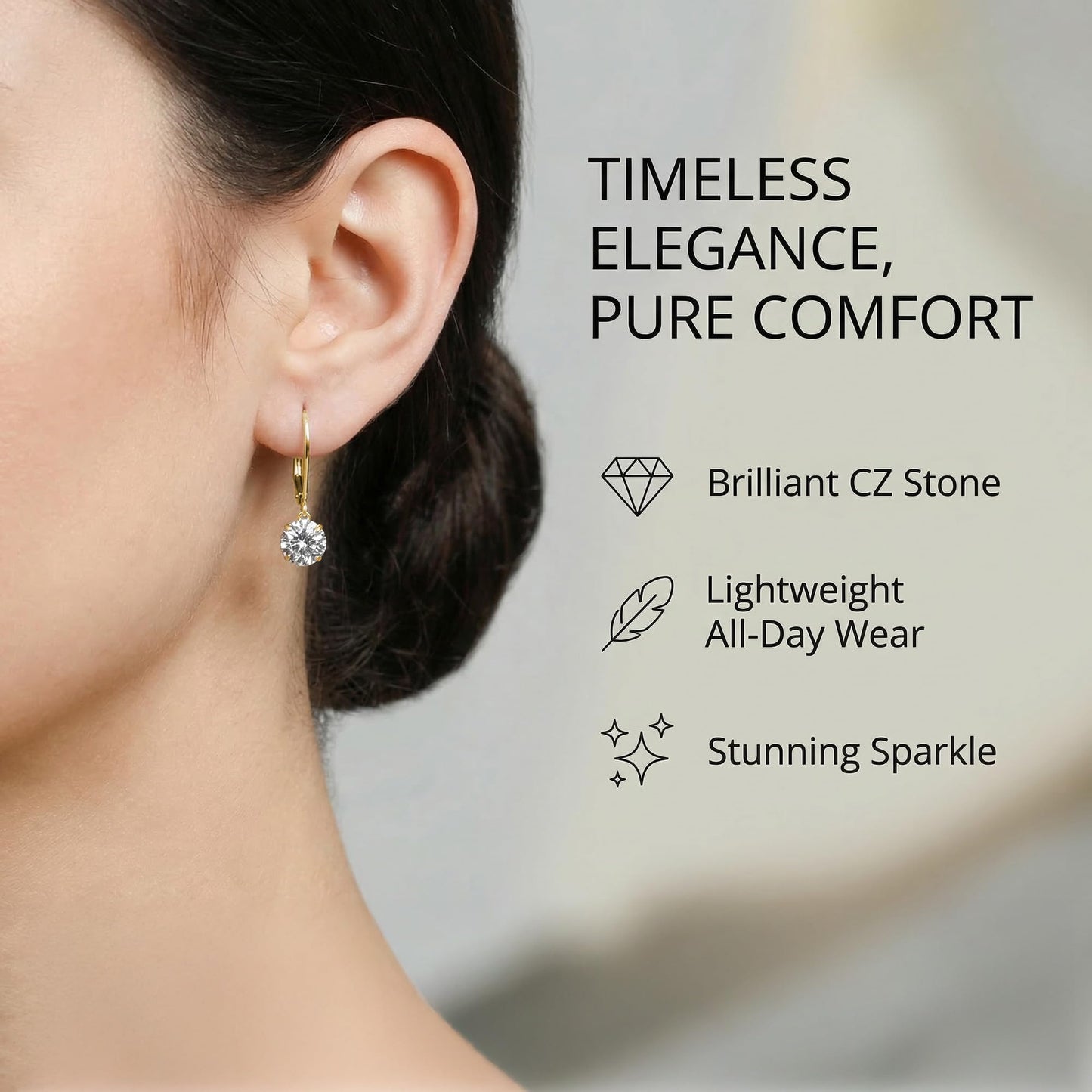 MAX + STONE 14k Gold Leverback Cubic Zirconia Dangle Earrings for Women | Real Yellow Gold Dangle Earrings | 2 CT.TW 14k Gold Earrings for Women | CZ Cubic Zirconia Drop Earrings