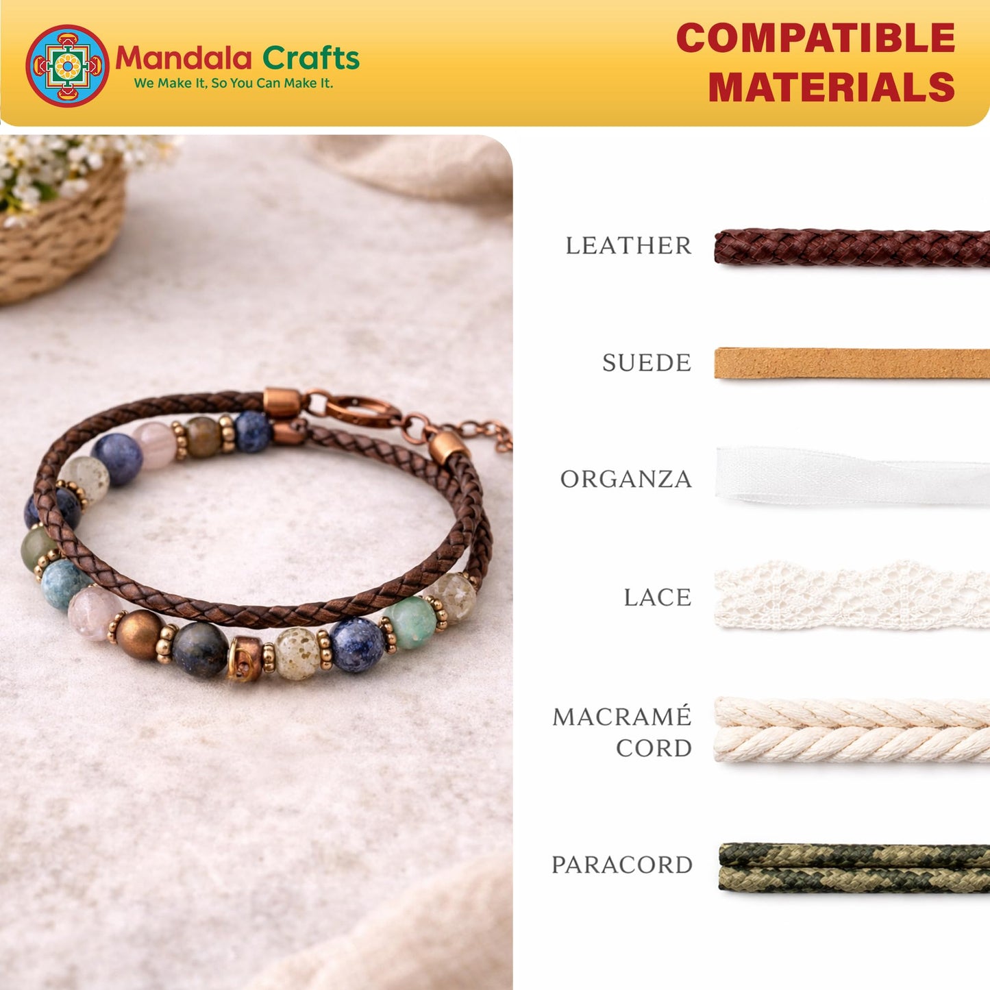 Mandala Crafts Gold Tone Leather Cord End Caps for Jewelry Making, Tassel Caps, 10mm 100 PCs Cylinder Cord Ends, Kumihimo Supplies and Jewelry Findings