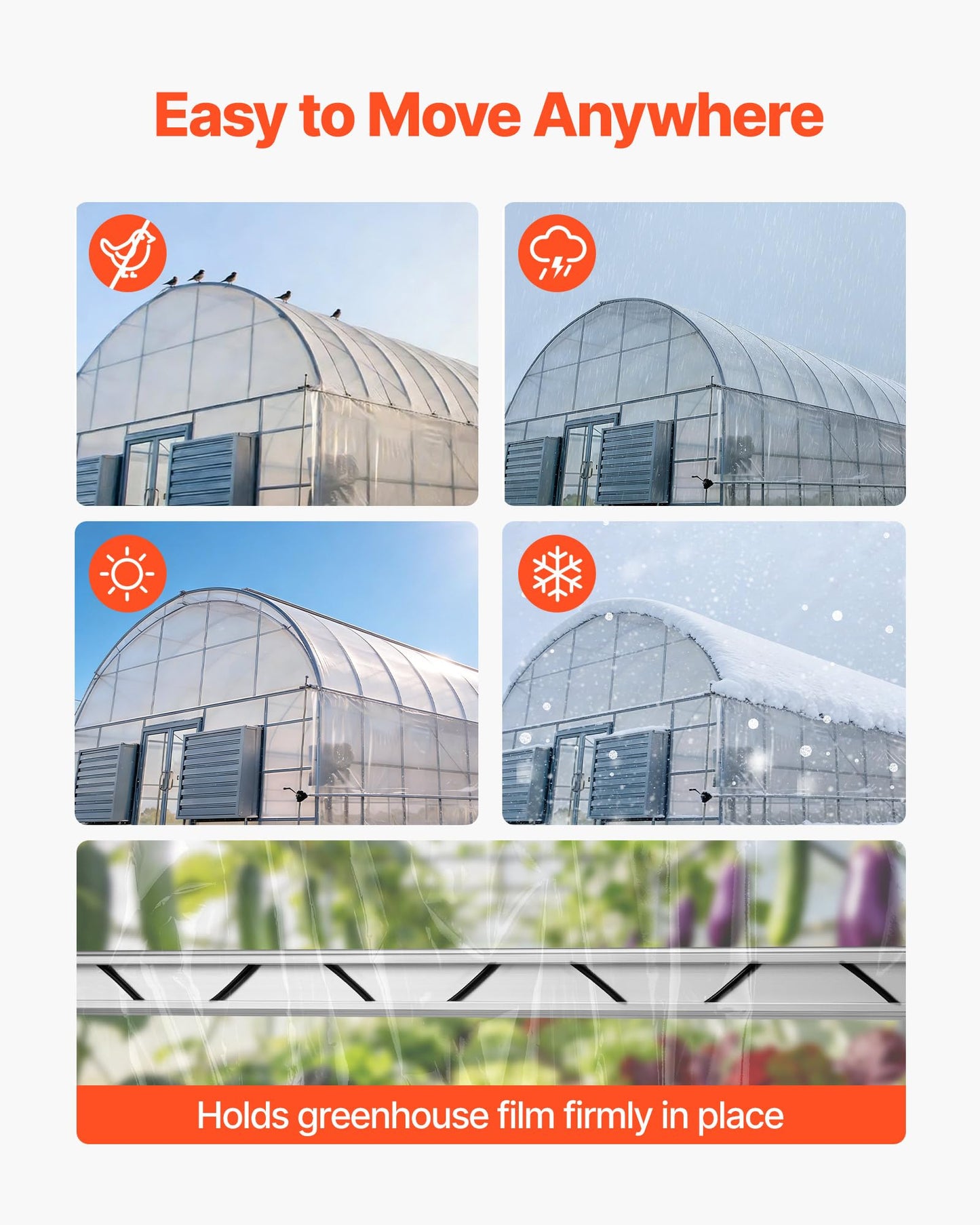 VEVOR Greenhouse Spring Wire and Lock Channel, 50 Packs 6.56 ft PVC-Coated Wiggle Wire & Aluminum Alloy Channel Bundle Kit with Included Screws, 0.05 in Thickened, Poly Film & Shade Cloth Attachments