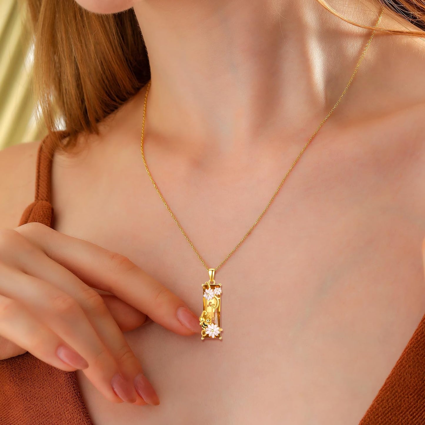 AENEAS Valentines Day Gifts for Women Her Bee Necklace for Women 925 Sterling Silver Citrine Crystal Pendant Fancy Honey Bee Jewelry Christmas Gifts for Her Wife Daughter