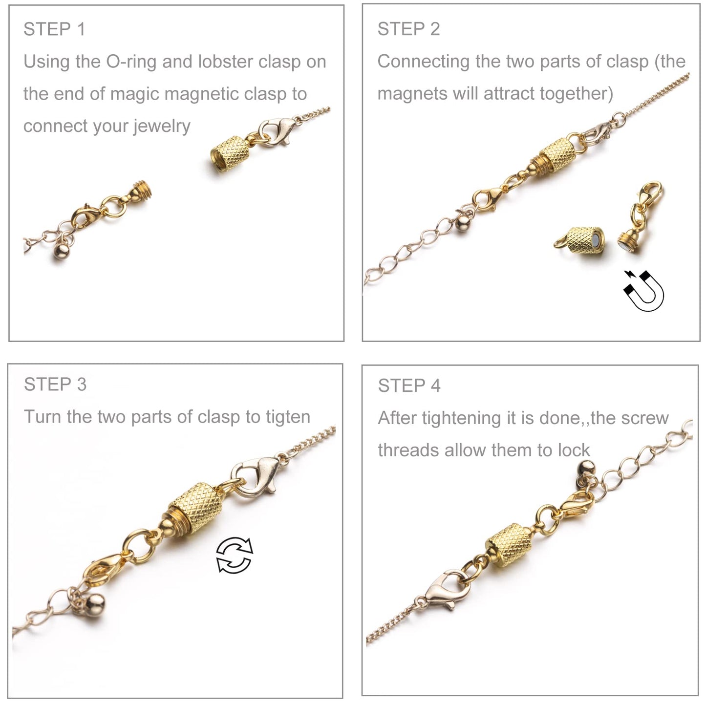 Zpsolution Necklace Magnetic Clasp Necklace Clasp Helper 6mm Light and Small Silver/Gold 4PCS