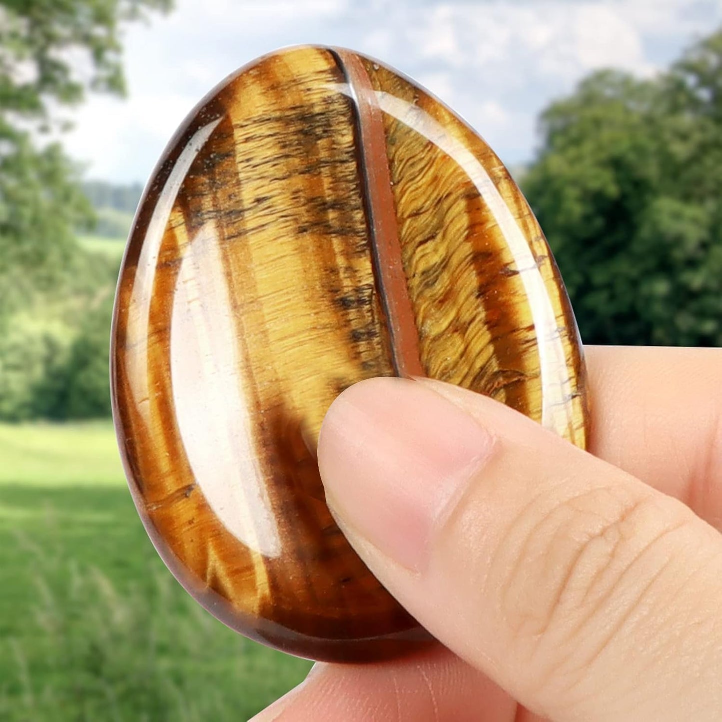 Artistone 1.5" Tiger Eye Crystal Thumb Worry Stone Pocket Palm Stone Healing Crystal for Stress, Meditation Reiki, Calming Stone Gifts