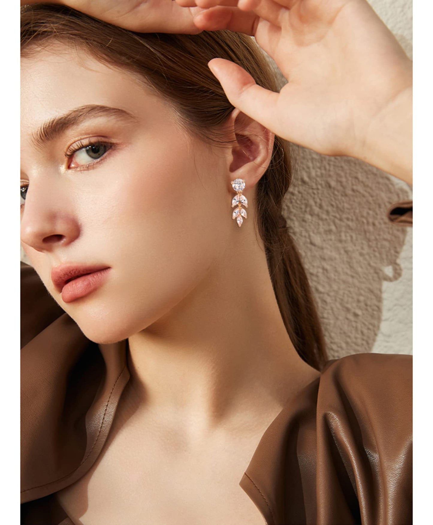 Cinmilada Bridal Earrings for Wedding Gold Sterling Silver Marquise Teardrop Cubic Zirconia Crystal CZ Cluster Earrings for Bride Bridesmaids Women Costume Jewelry Gift