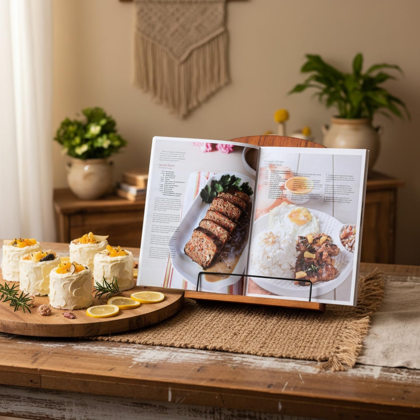 FoldTier Rustic Cookbook Stand for Kitchen Counter Adjustable Recipe Book Holder Wood Tablet Stand Foldable Cookbook Holder Kitchen Decoration for Mother's Day, Wedding, Mother, Grandma, Women Gift