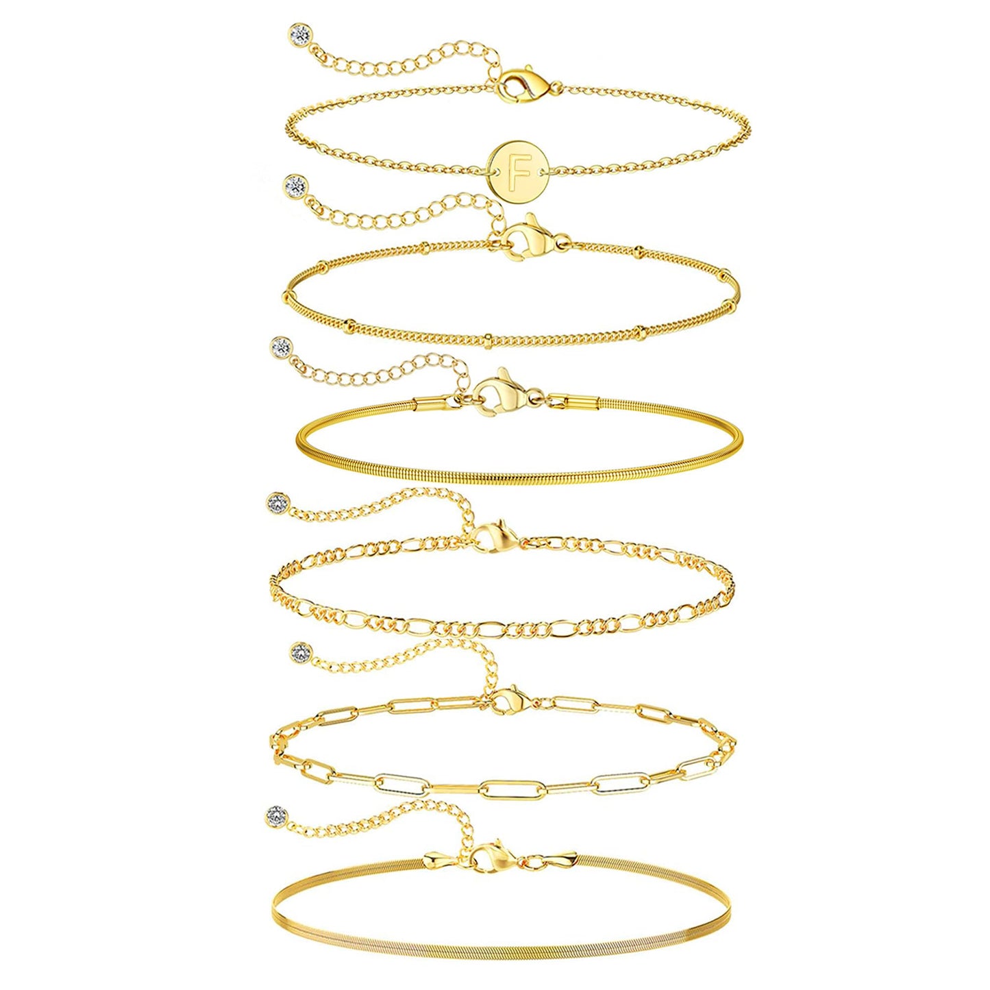 Lydow Bracelets for Women, Stack Jewelry Set Initial F Chain Stackable Letter Teen Accessories Pulseras Para Mujer 6 Inch 6PCS