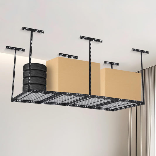 Garage Storage Rack 4x8 ft Overhead Ceiling Mounted Storage Racks Adjustable Garage Storage Organization of Heavy Duty Metal 600Lbs Weight Capacity