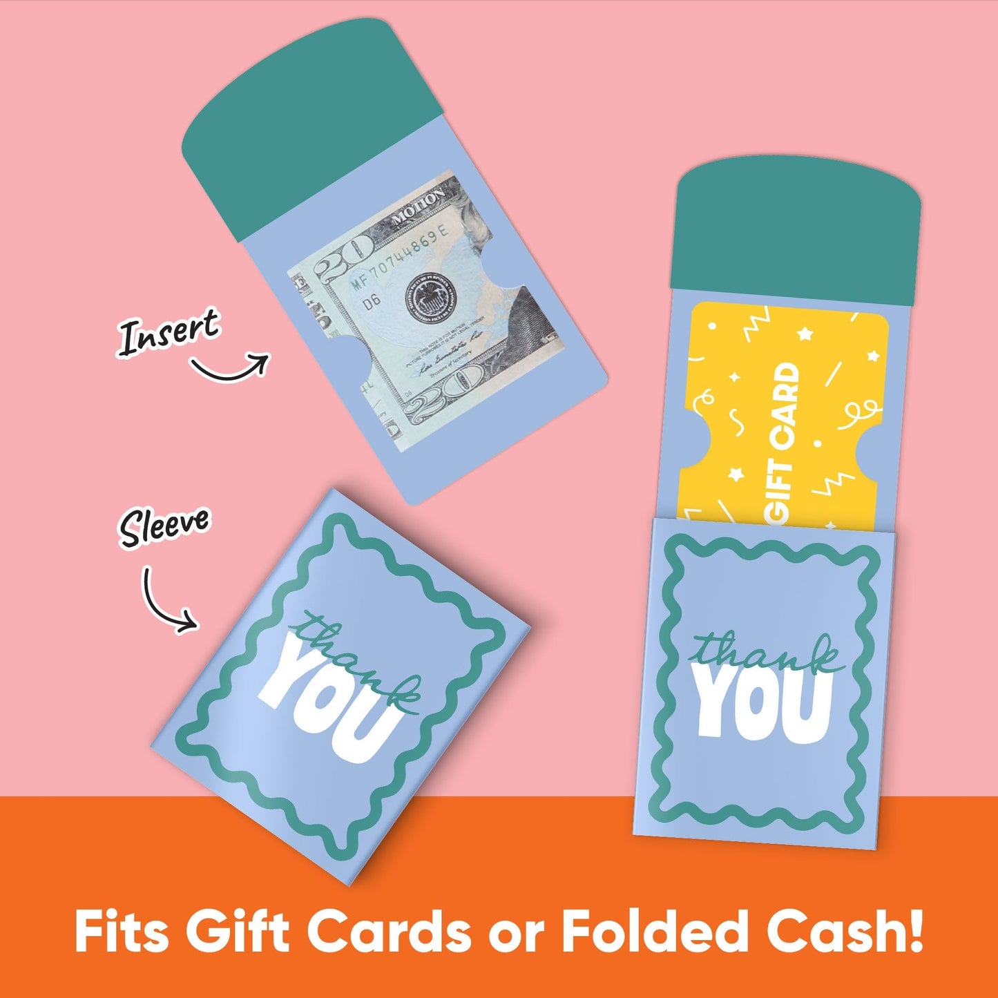 Big Dot of Happiness Blue and Teal Wavy Thank You Gift Card Holders with Envelopes, Cash Money Holders and Gift Card Sleeves, Retro Stationery Nifty Gifty Pack - Set of 8