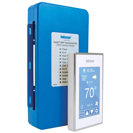 tekmar Invita Wi-Fi Thermostat | 2-Wire, Energy Star Approved, Up to 2-Stage Heat, 2-Stage Cool, Fan & 2 Accessories or Up to 4-Stage Heat, 2-Stage Cool, Fan, Reversing Valve and 1 Accessory | ERV/HRV