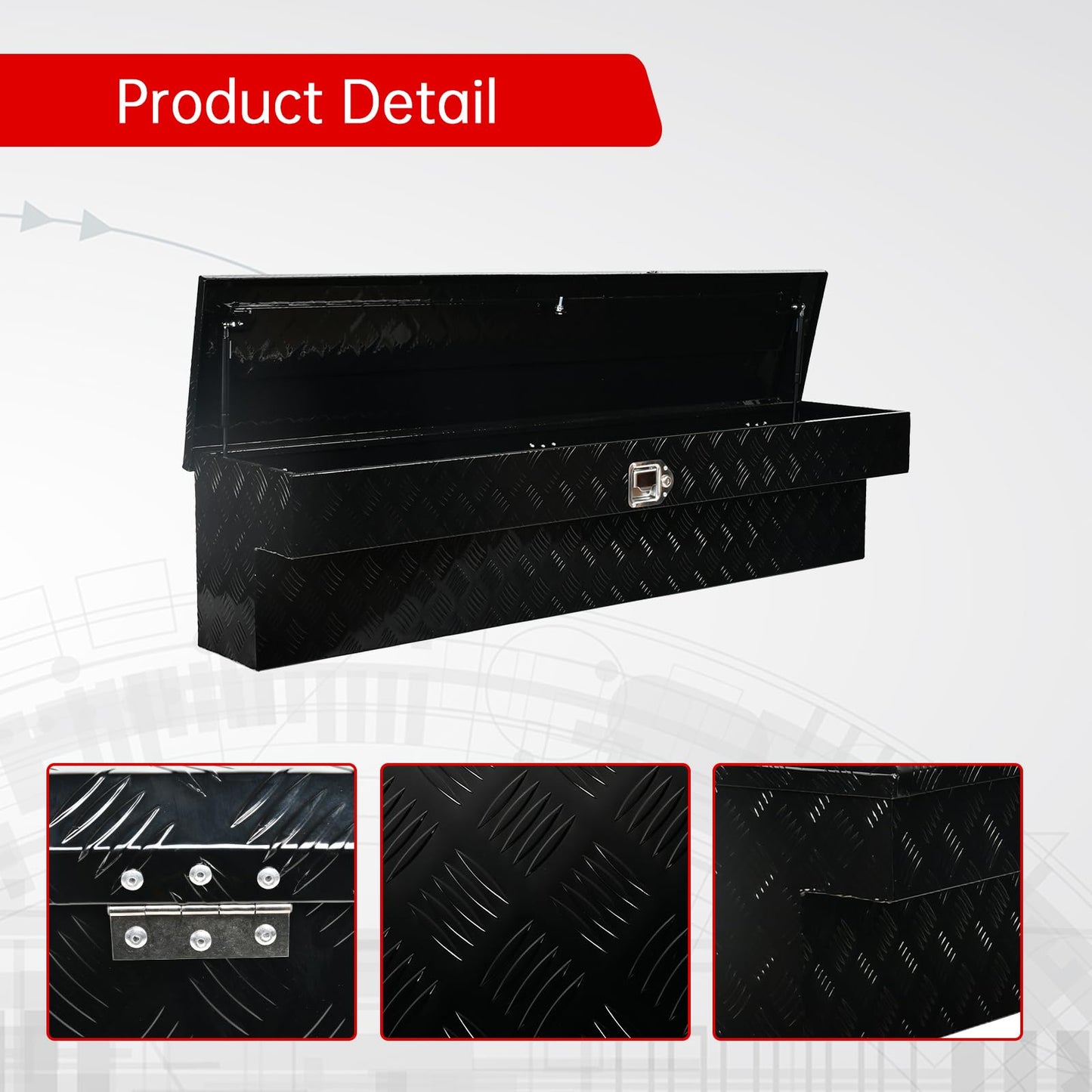 BIGREAT 60"X8"X14" Inch Black Aluminum Side Mount Truck Tool Box Pickup RV Trailer Truck Bed Toolbox Storage Organizer W/Side Handle, Lock & Keys