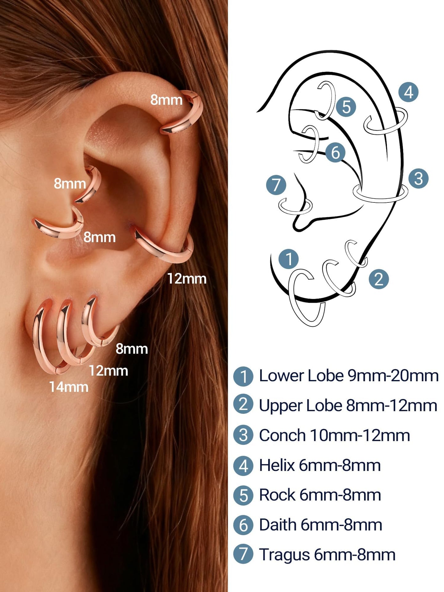 Rose Gold Hoop Earrings For Women Hoops Earring Hypoallergenic 8mm Tiny Huggie Jewelry Non Tarnish Cartilage Piercing Waterproof Ear Earings