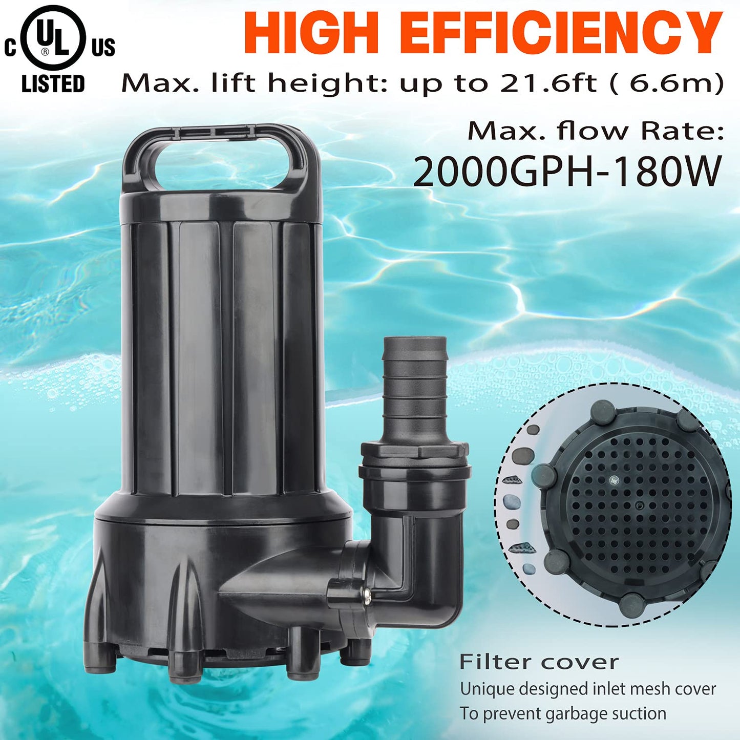 WaterRebirth (PB2000,2000GPH) High Flow Submersible Water Pump-Home/Inline Water Pump-Submersible Pump-Water Transfer Pump-Aquarium Pump