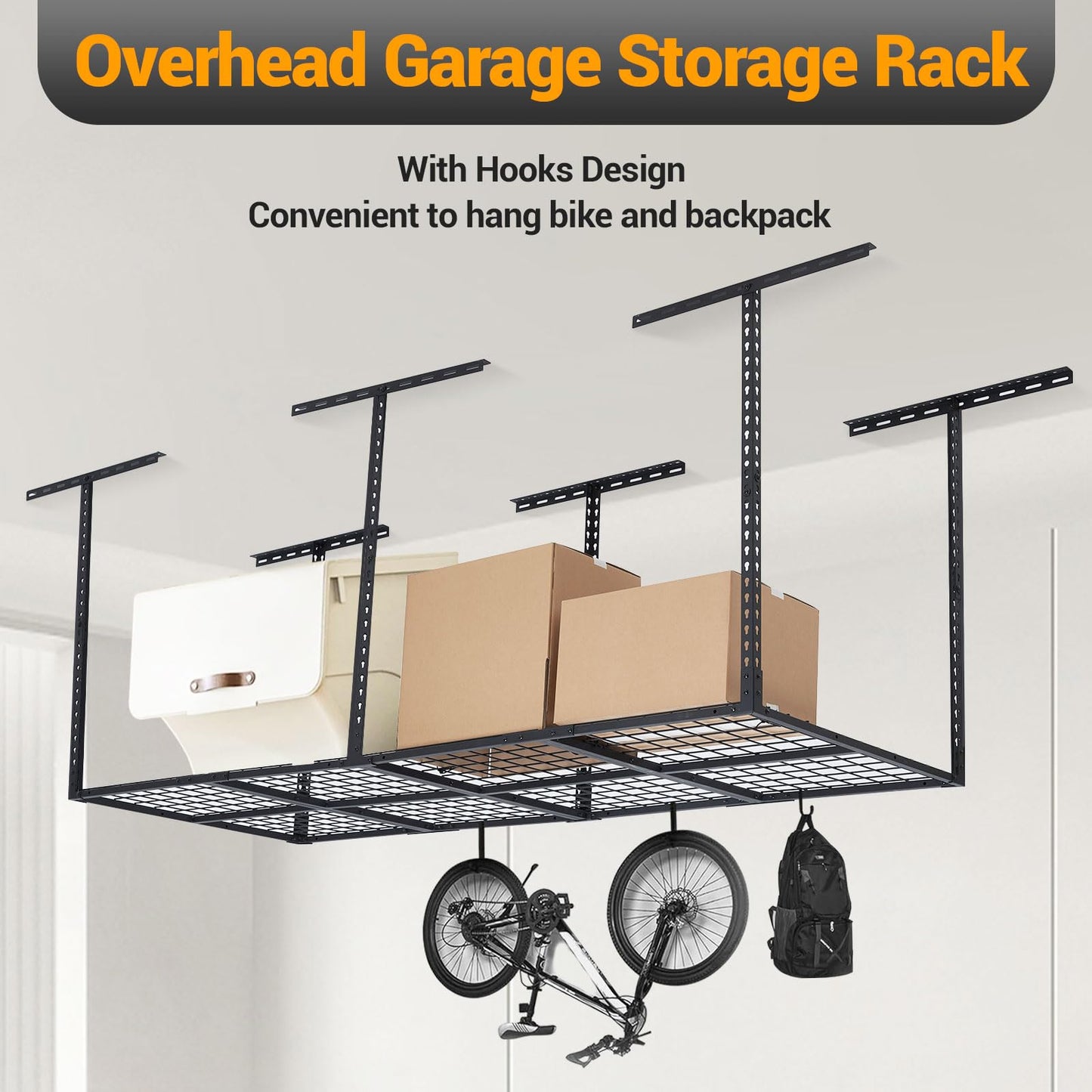 EliteEdge 【3x8 Ft丨600 LBS Capacity 】 Heavy Duty Garage Ceiling Storage Racks - Height Adjustable Overhead Garage Storage Rack Organization - Ceiling Mounted Storage Racks