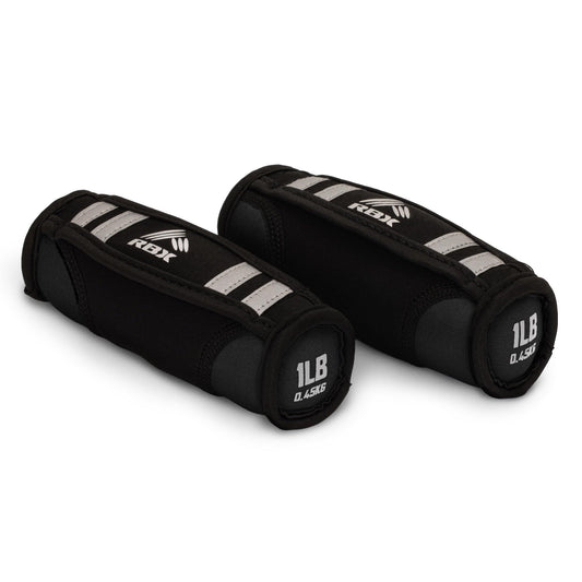 RBX 2lb Walking Weights Pair (1lb Each), Soft Hand Weights with Reflective Safety Straps, Ergonomic Grip & Breathable Fabric, Add Resistance to Walking, Jogging & Aerobics (Black)