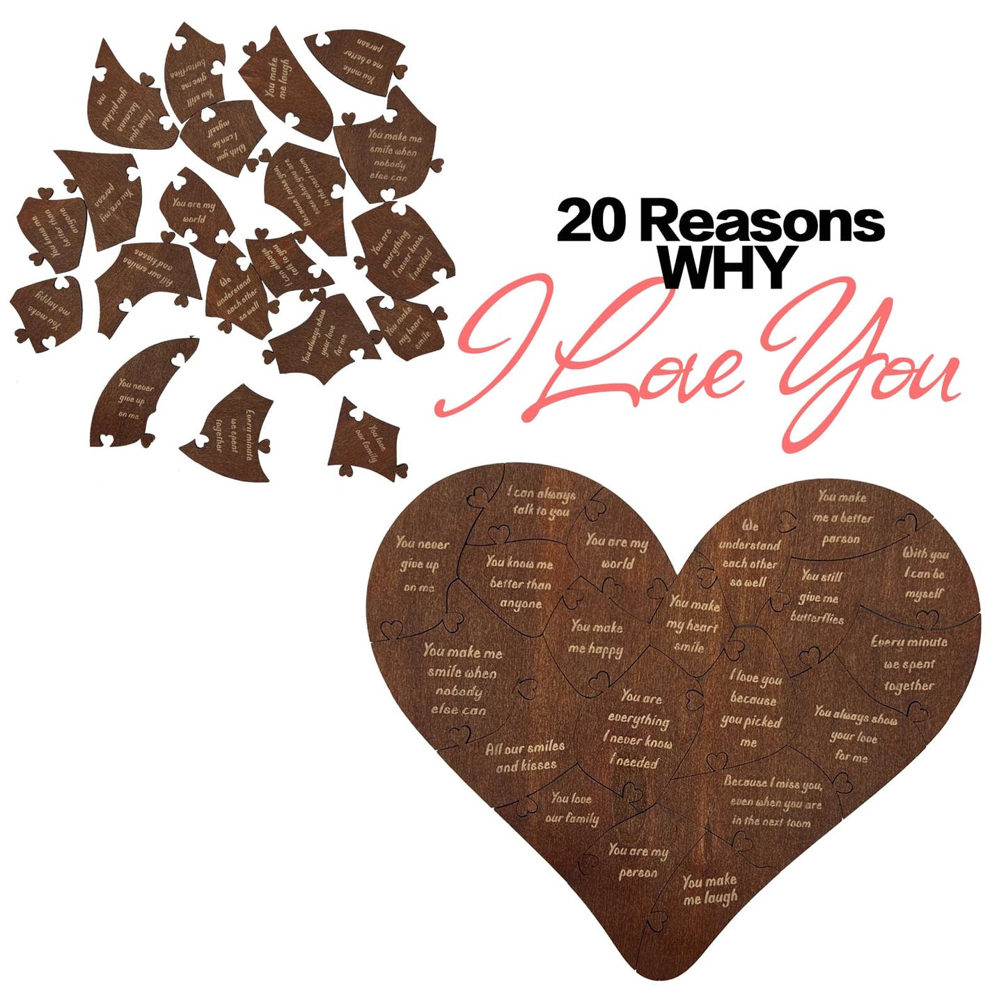 Valentine Gifts for Him or Her,20 Reasons Why I Love You Heart Wooden Puzzle Box,Valentine's,Anniversary Wedding Gifts for Boyfriend,Girlfriend,Husband,Wife