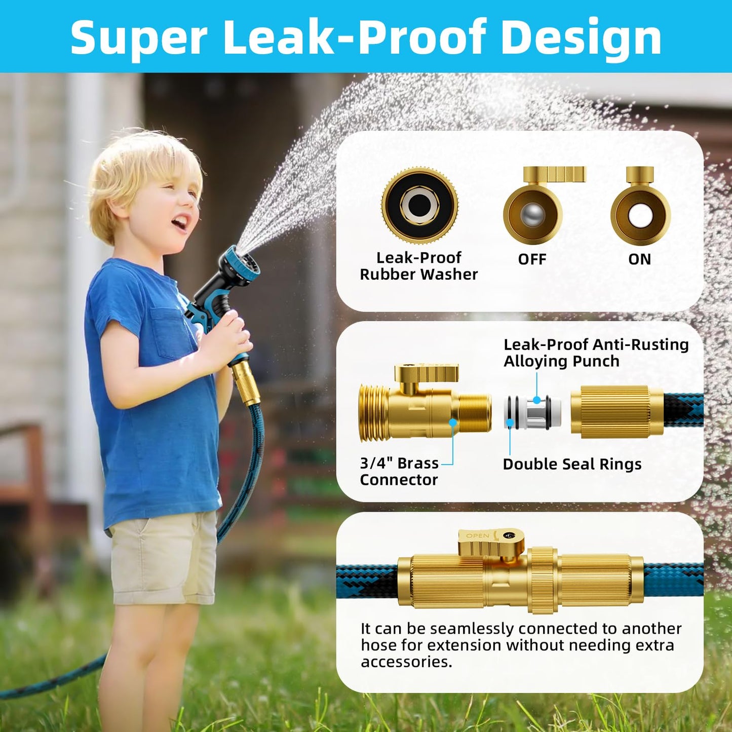 Garden Hose, Non-Expandable Water Hose 25 ft, Flexible, Kink & Leak Proof Water Pipe with 10-Function Spray Nozzle, Lightweight Outdoor Hose for Yard, Lawn, Car Wash, RV and Home Use