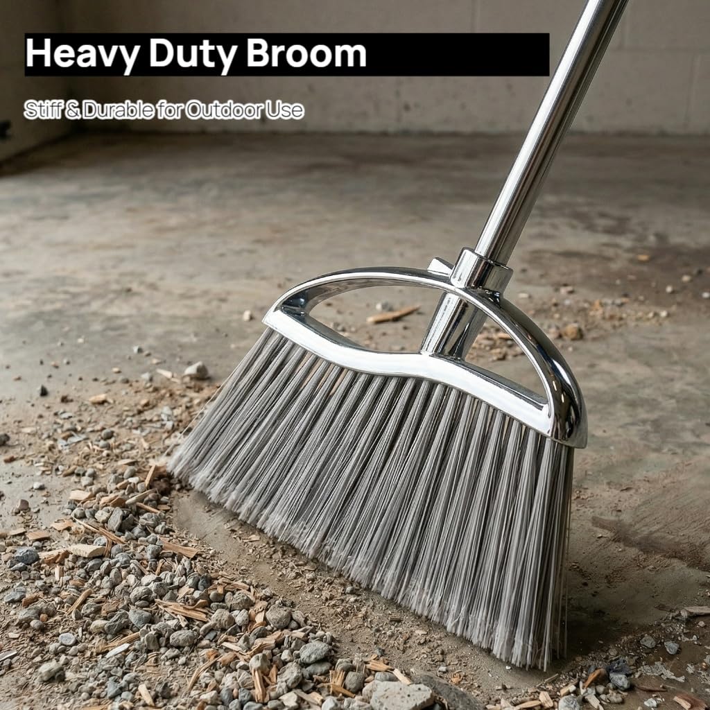 GLOYY Outdoor Stiff Bristles Angle Broom Heavy Duty Sweeping Patio Broom with Long Handle for Garage Garden Commercial and Industrial