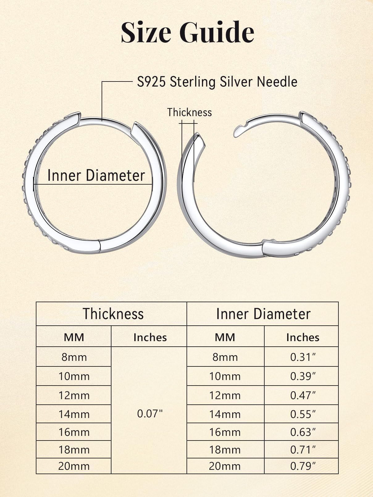 FaithHeart 925 Sterling Silver Cubic Zirconia Huggie Hoop Earrings, Small Silver Hoop Earring for Women, Hypoallergenic Cartilage Earrings for Women 6mm