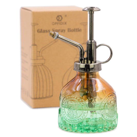 OFFIDIX Glass Plant Mister Spray Bottle, Vintage Spritzer, Succulent Watering Bottle with Bronze Plastic Top Pump, Small Sprayer Mister for Garden and Indoor Plants