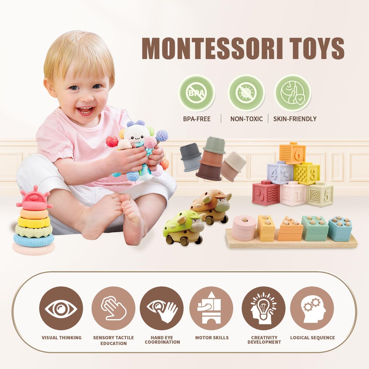 LUCKFUTURE Baby Toys 6 to 18 Months, 8 in 1 Montessori Toy Set, Educational Learning Toy for Toddlers Babies Sensory Toys Newborn Infant Gifts for Boys & Girls