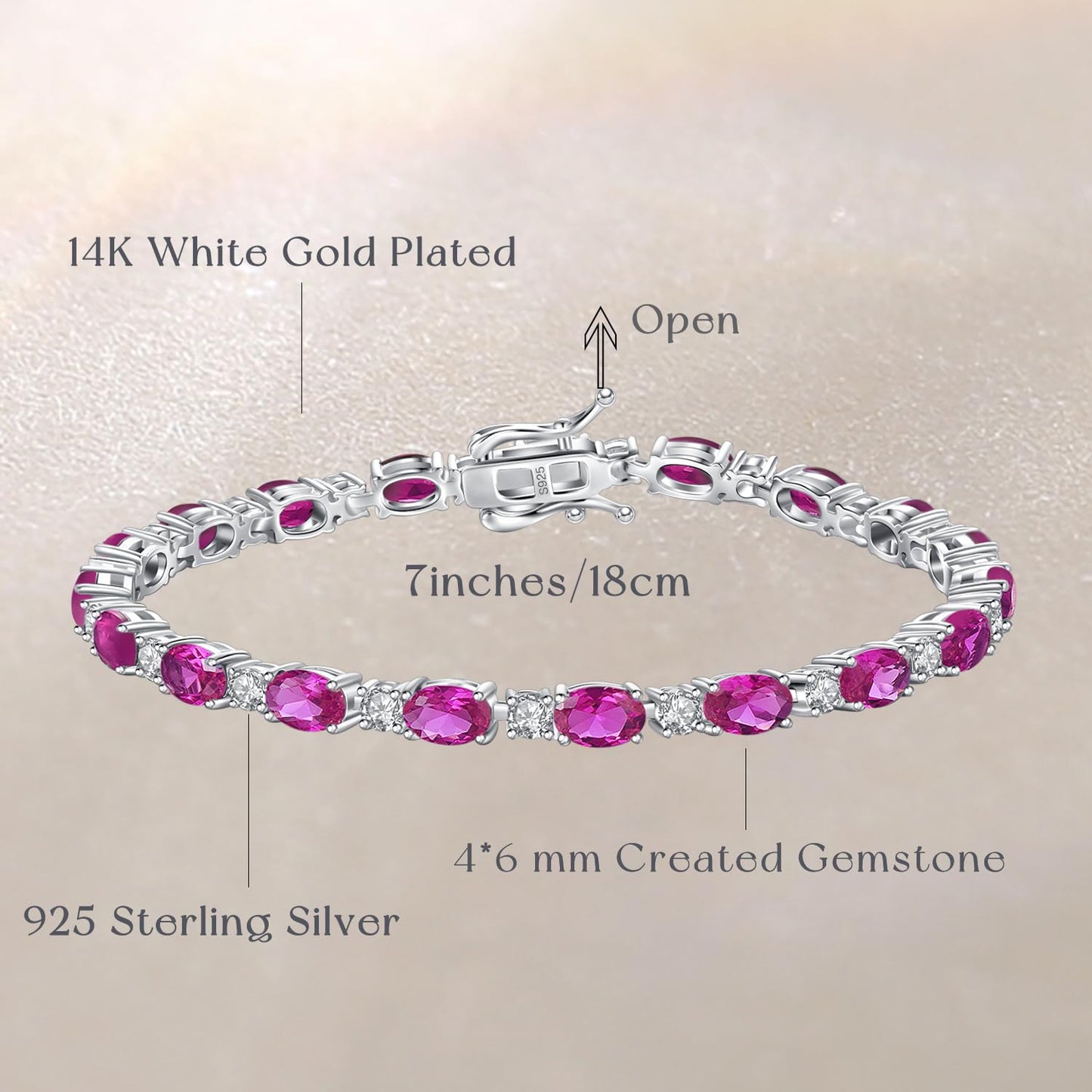 FANCIME Birthstone Bracelets 4mm Sterling Silver Tennis Bracelets Tourmaline Bracelets October Birthstone Birthday Fine Jewelry Gifts for Women 7"