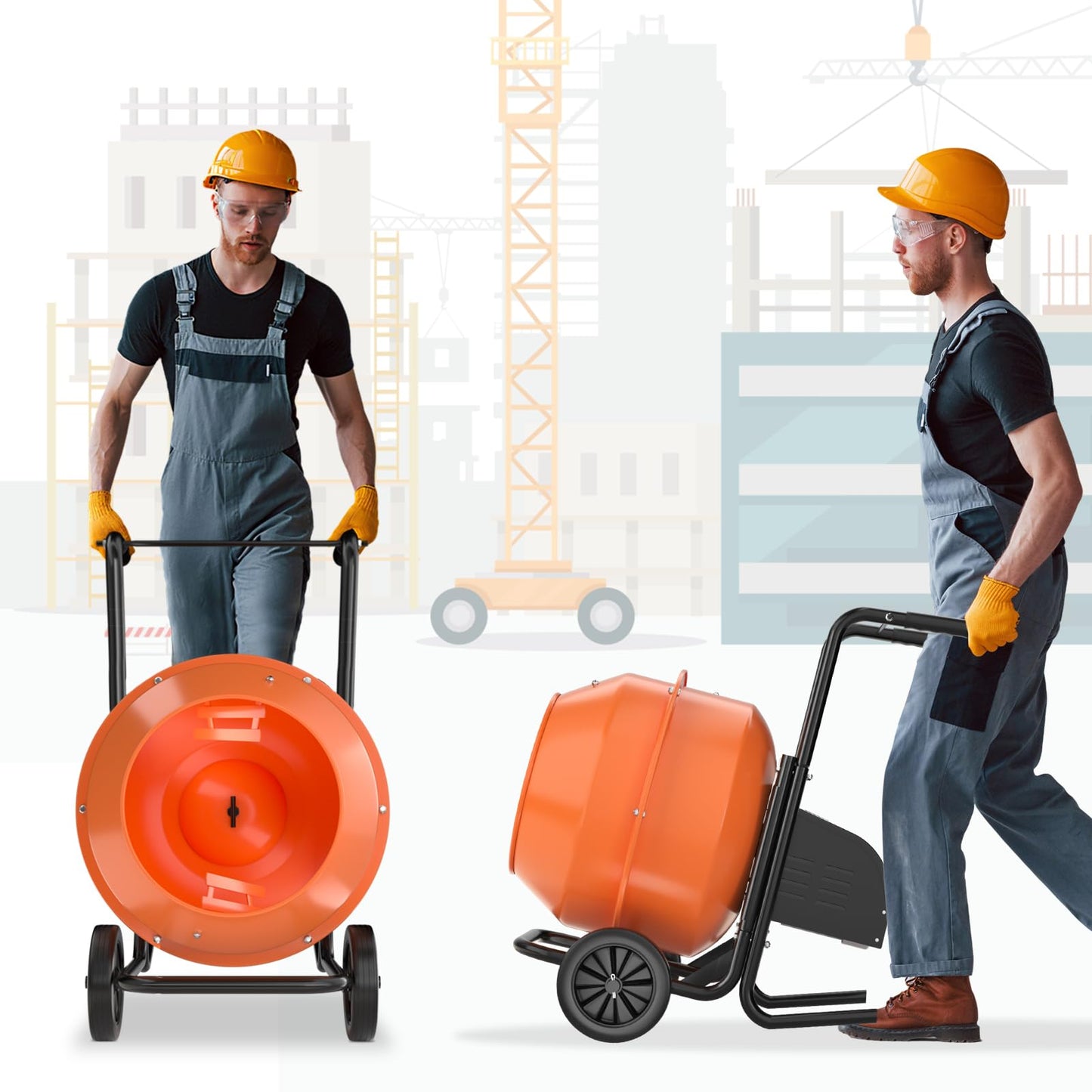 5.5CuFt Heavy-Duty Electric Cement Mixer 550W，220V Portable Concrete Mixer with Steel Frame & 2800 RPM Motor，Wheelbarrow Style for Construction, Garden, DIY