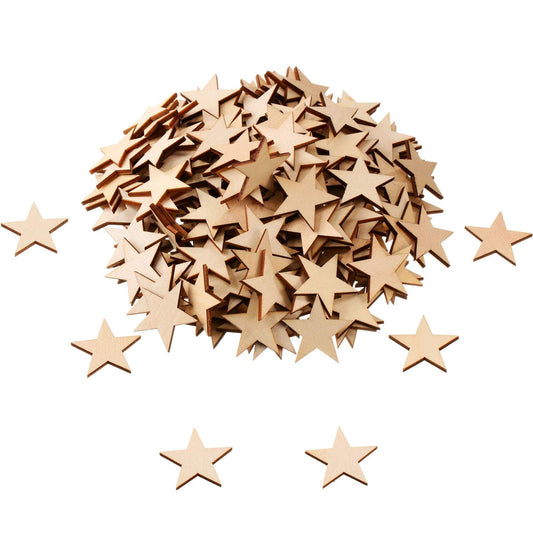 300 Pieces Wooden Stars Shape Unfinished Stars Pieces Blank Wooden Cutouts Ornaments for Craft and Easter Decoration(1-1/4 Inch)