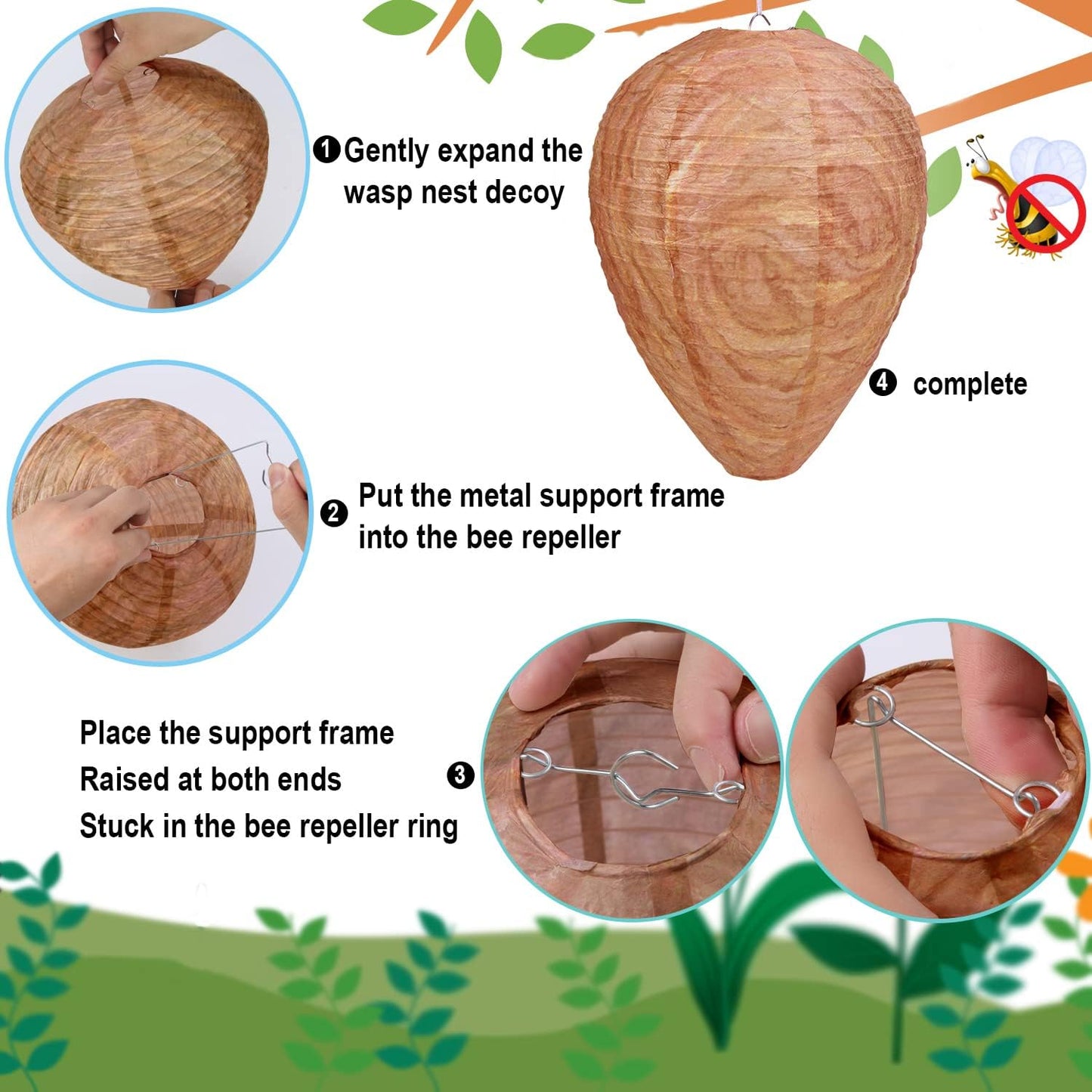 DECYOOL 2 Pack Paper Wasp Nest Decoy Hanging Wasp Nest Stay Away from Wasps Hornets Yellow Jackets(Paper Dark Brown)